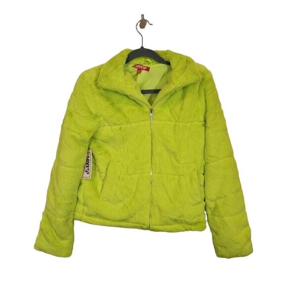 Love83 Faux Fur Jacket in Lim Green -‎ Size Small - Picture 1 of 9